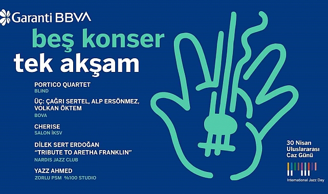 Garanti BBVA, Uluslararası Caz Günü'nü beş farklı konserle aynı akşam kutlayacak.