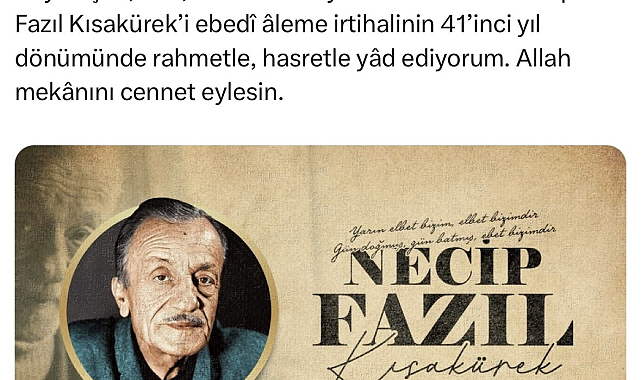 Cumhurbaşkanı Erdoğan'dan Necip Fazıl Kısakürek paylaştı