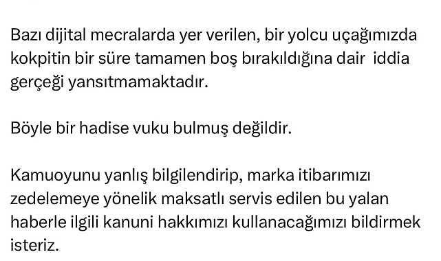 Uçağın Kokpitinin Bir Süre Boş Kalması Gündemi Sarsıyor: THY'den Açıklama Geldi