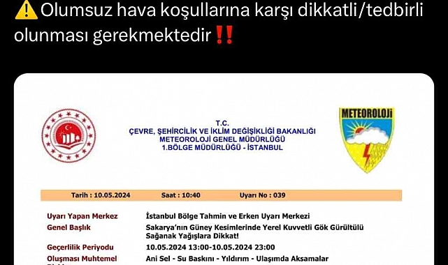 Valilikten Şiddetli Yağış Uyarısı