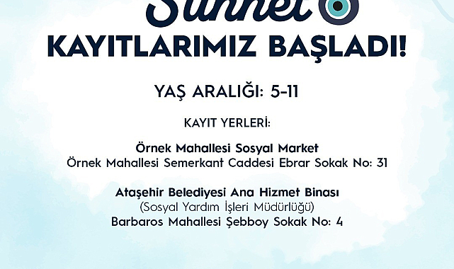 Ataşehir Belediyesi, Toplu Sünnet Organizasyonu için Başvuruları Almaya Başladı