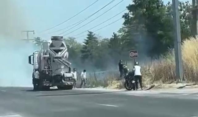 Bolu'da yol kenarına atılan sigara izmariti, kuru otları yaktı