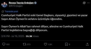Cumhurbaşkanı Erdoğan'dan Altan Öymen için taziye mesajı