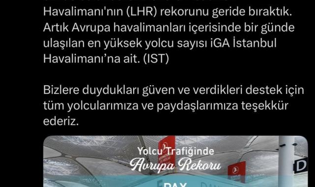 İstanbul Havalimanı 268 bin yolcuyla Londra Heathrow Havalimanı'nı geride bıraktı