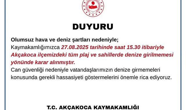 Akçakoca'da denize girmek yasaklandı