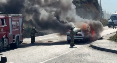Arnavutköy'de LPG'li otomobil alev alev yandı