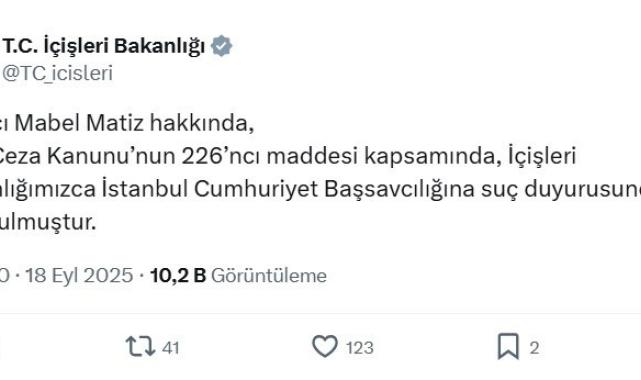 İçişleri Bakanlığı şarkıcı Mabel Matiz hakkında suç duyurusunda bulundu