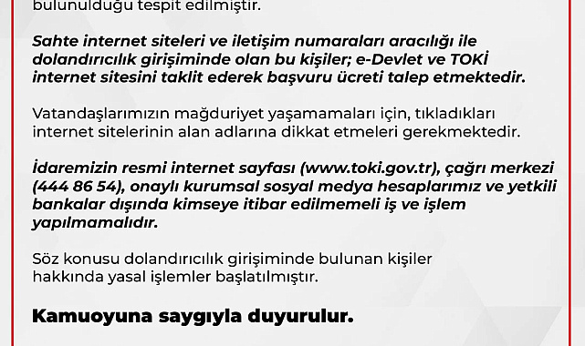TOKİ Dolandırıcılara Karşı Vatandaşları Uyardı