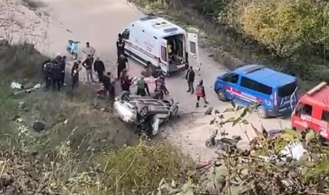 D-140'ta feci kaza: Araç şarampole uçtu, 1 ölü 3 yaralı