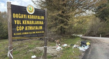 Bolu'da pes dedirten görüntü: 'Çöp atmayın' tabelasının altını çöple doldurdular