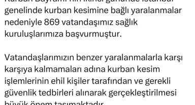 İstanbul İl Sağlık Müdürü Güner: "Kurban kesimine bağlı 869 vatandaşımız sağlık kuruluşlarımıza başvurmuştur"