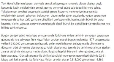 THY Yönetim Kurulu Başkanı Murat Şeker, Dünya Kabin Memurları Günü'nü kutladı