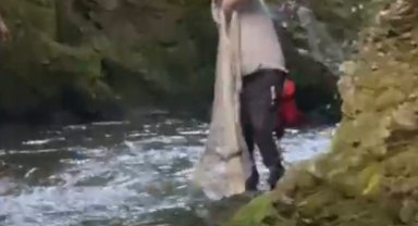 Bolu'da yasak dinlemeyen avcılar kamerada: Serpme ağ ile balık avladılar