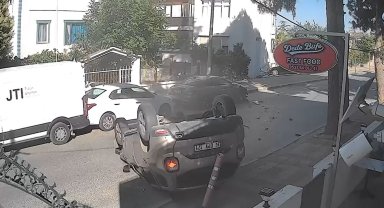 Büyükçekmece'de park halindeki araca çarpıp takla attı