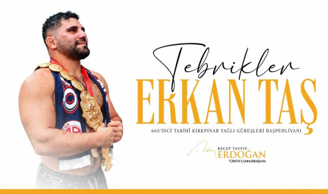 Cumhurbaşkanı Erdoğan, başpehlivanlık unvanını kazanan Erkan Taş'ı tebrik etti