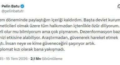 Deprem zamanında "Devlet yoktu" diye paylaşım yapan Pelin Batu özür diledi