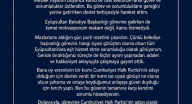 Eyüpsultan Belediye Başkanı Özmen, "Görevime CHP'nin seçilmiş bir belediye başkanı olarak devam edeceğim"