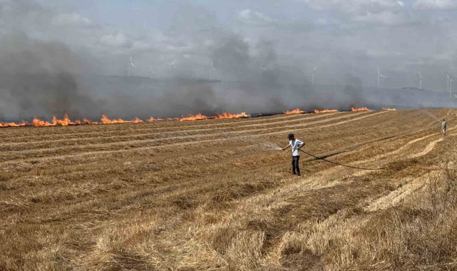 Silivri'de tarla yangınına havadan müdahale ediliyor